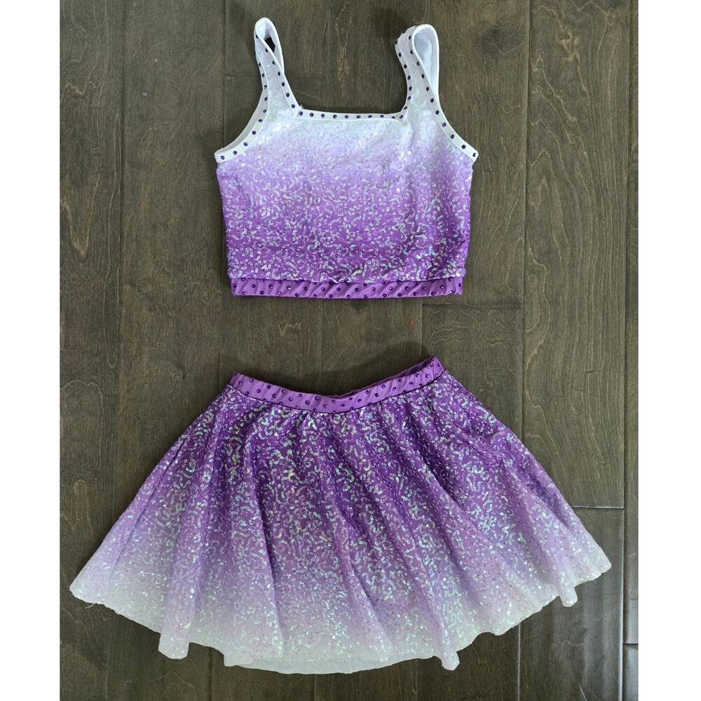 Weissman Blank Space Dance Costume Set Youth Medium Purple Ombre Sequins - Picture 3 of 7